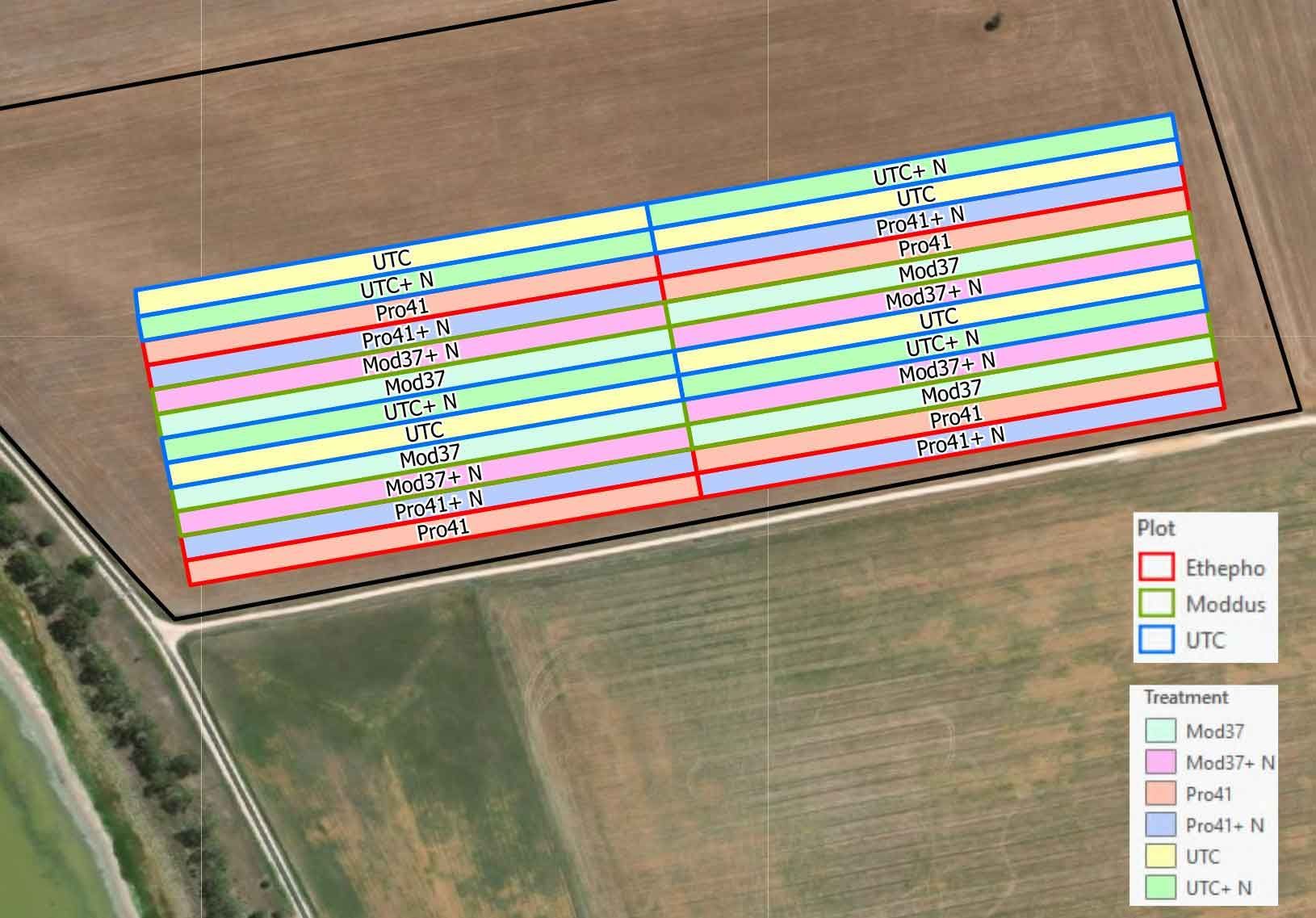 A computer screen shows an aerial view of a field.