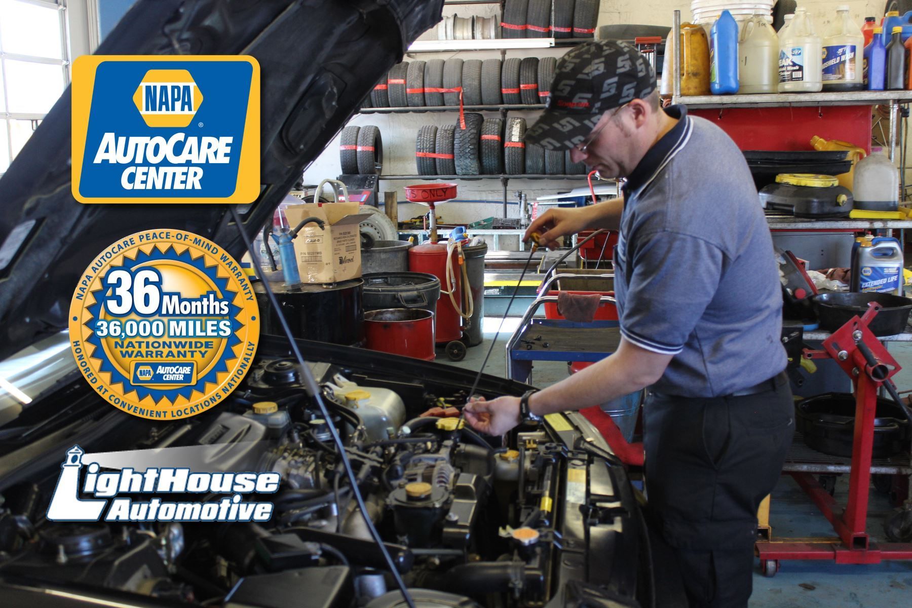 Mechanic Working on car NAPA Autocare Shop | LightHouse Automotive