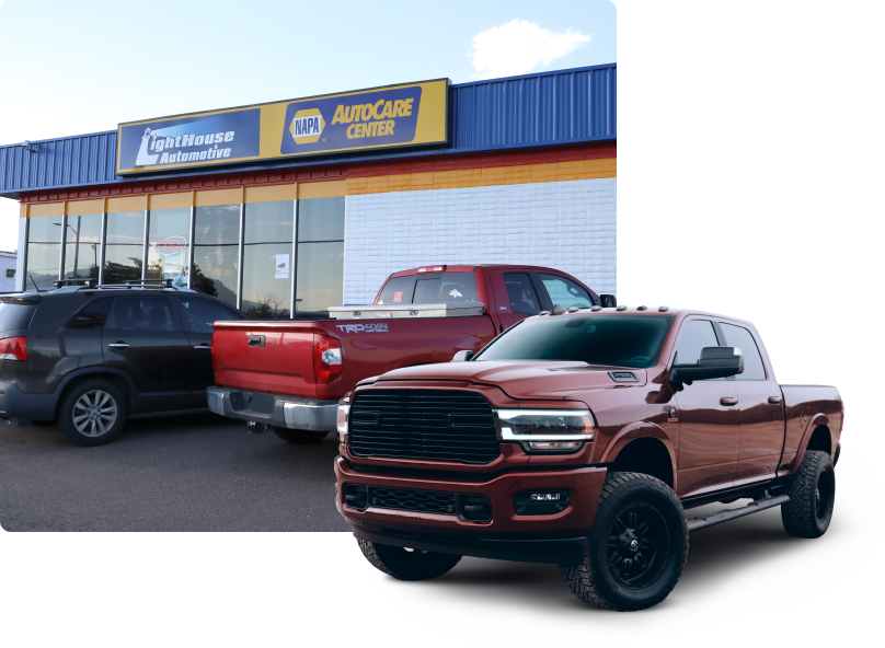 Shop front with red truck | LightHouse Automotive