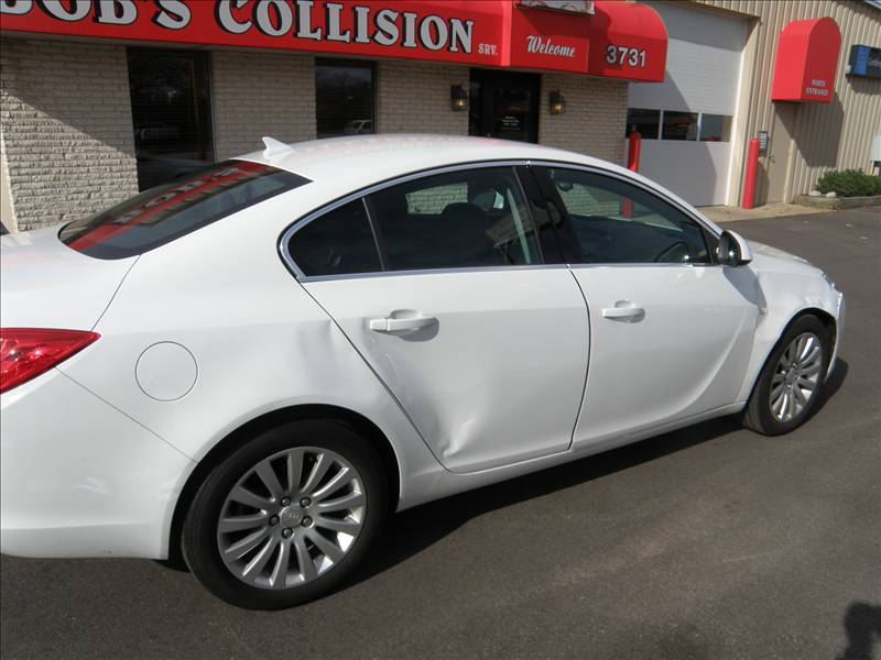 White Car with Dent on Right Side — Grand Rapids, MI — Bobs Collision Service