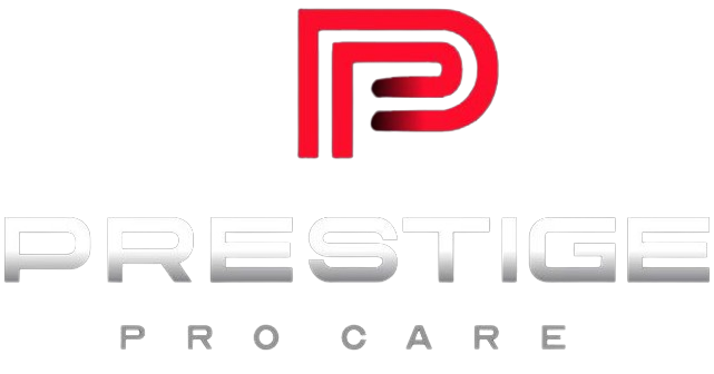 A logo for prestige procare is shown on a white background