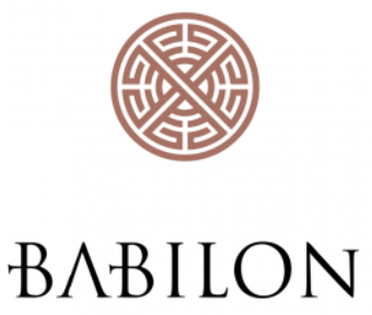 Logo circolare marrone sopra il testo