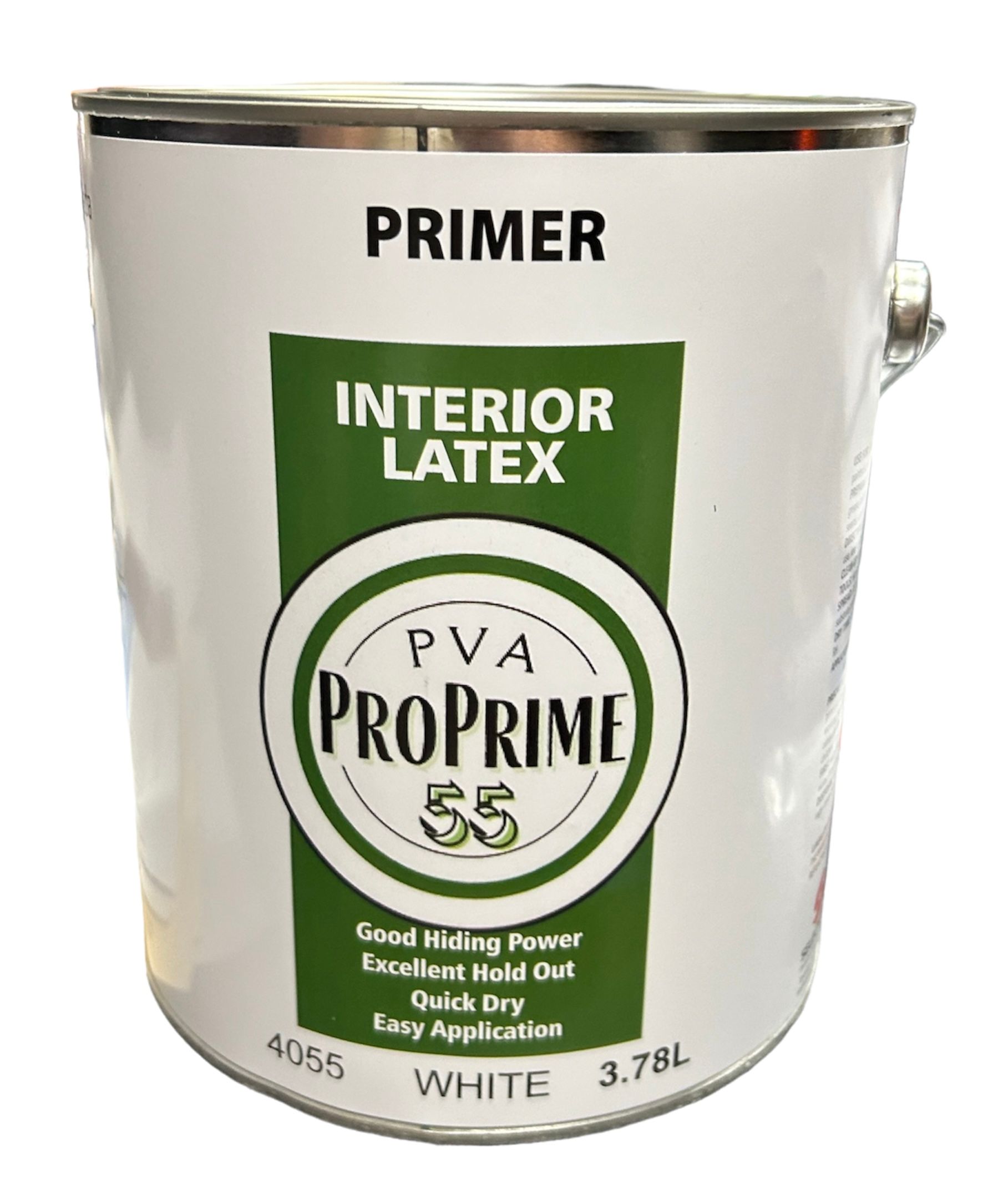 A bucket of pva proprime 55 interior latex paint.