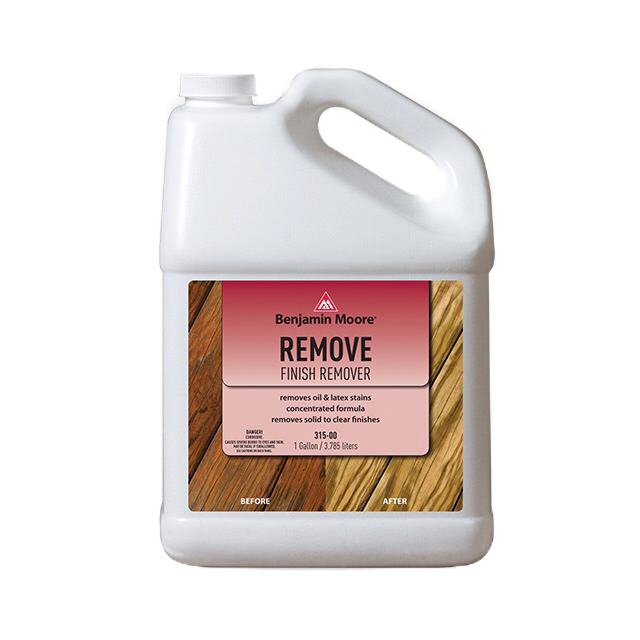 A bottle of remove finish remover by benjamin moore