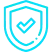 Blue shield icon with a checkmark, indicating security or approval.