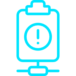 Blue clipboard with an exclamation point, indicating a warning.