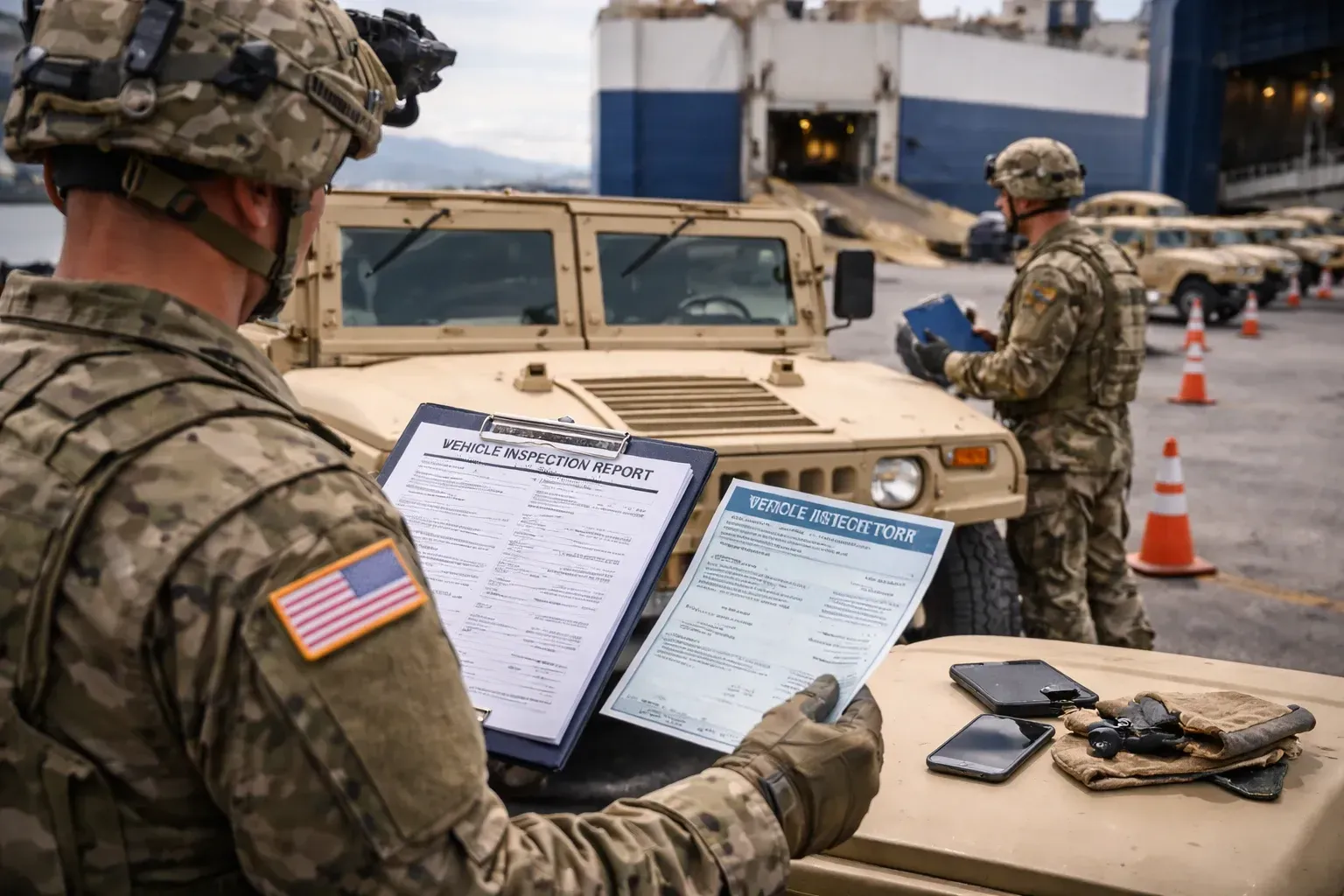 Vehicle inspection and document check before car shipping at port