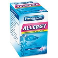 A box of physicians care allergy tablets.