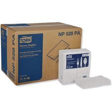 A box of tork napkins with utensils on them.