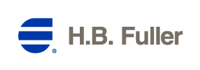 Logo of H.B. Fuller: blue curved shape with horizontal lines, dark gray text.