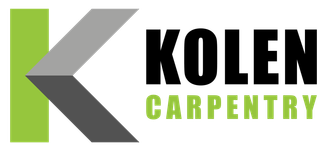 Logo for Kolen Carpentry: Green "K" shape with gray and black geometric elements, black text "KOLEN" and green text "CARPENTRY."