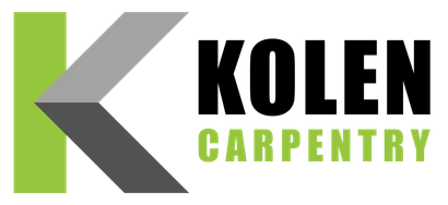 Logo for Kolen Carpentry: Green "K" shape with gray and black geometric elements, black text "KOLEN" and green text "CARPENTRY."