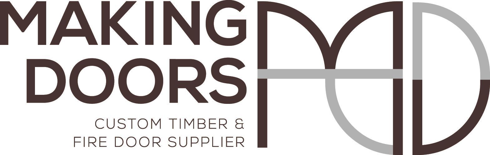 The logo for making doors is a custom lumber and fire door supplier.