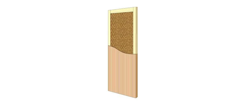 A wooden door with a cork lining on a white background.
