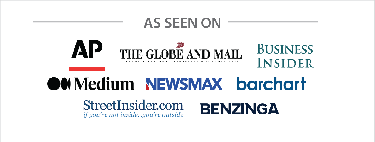As seen on badge with: AP news, The Globe & Mail, Business Insider, Newsmax, Medium, StreetInsider, Benzinga, Barchart
