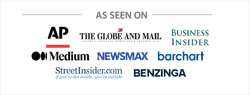 As seen on badge with: AP news, The Globe & Mail, Business Insider, Newsmax, Medium, StreetInsider, Benzinga, Barchart