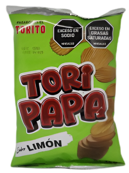 Una bolsa de papas fritas Tori con sabor a limón.