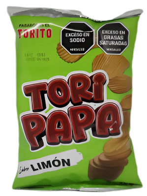 Una bolsa de papas fritas Tori con sabor a limón.