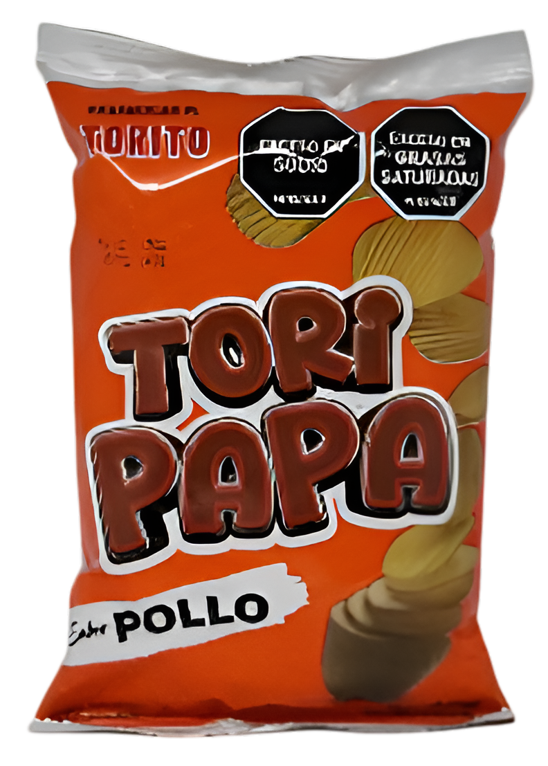 Una bolsa de papas fritas Tori con sabor a pollo.