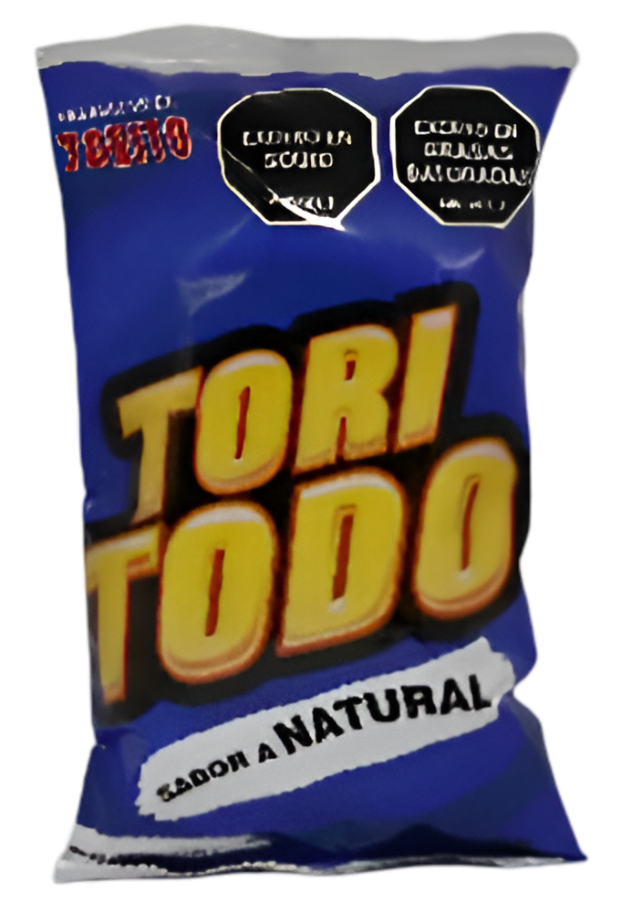 Una bolsa azul de papas fritas con sabor a tori todo