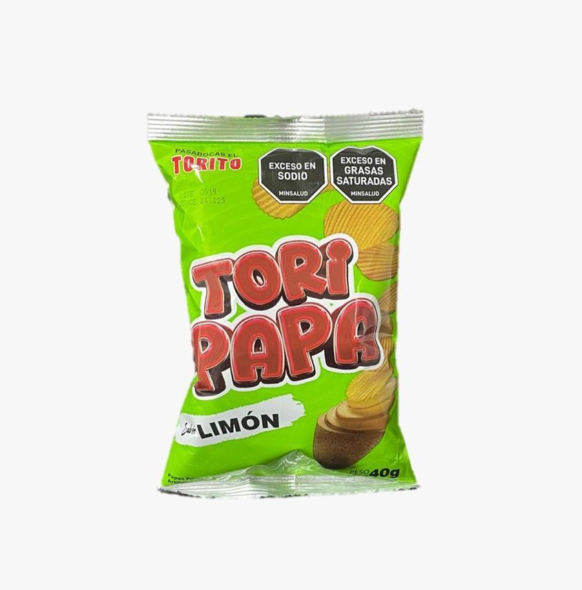 Una bolsa de papas fritas Tori con sabor a limón.