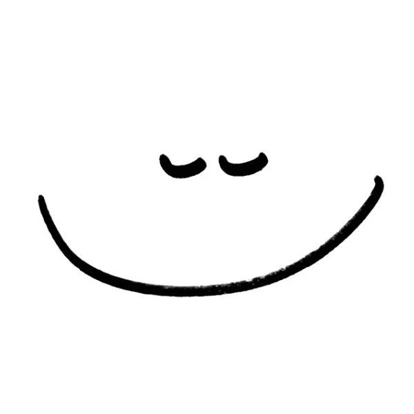 Lachend cartoongezicht met gesloten ogen.