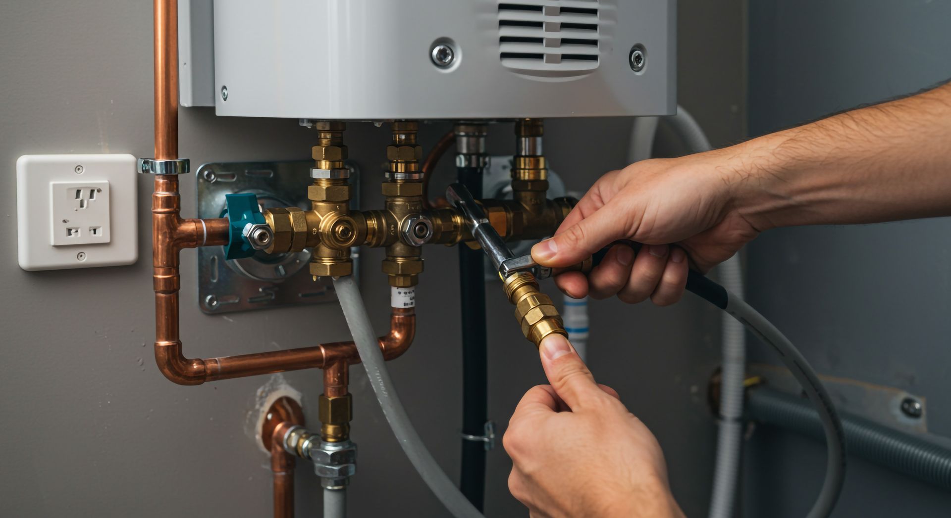 Technician working on a water heater