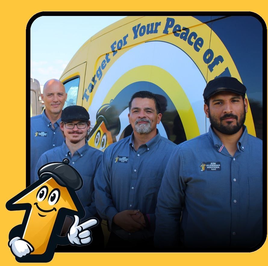 Group of men in blue shirts in front of a van with a target logo and text that says 