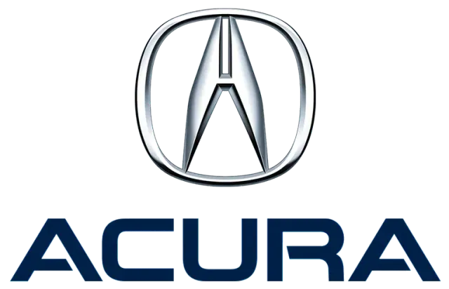 Acura logo in silver and blue on a white background