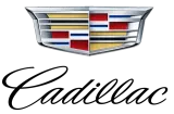 Cadillac logo with crest emblem in red, blue, gold, and silver above the word “Cadillac” in cursive