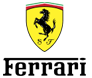 Ferrari logo with black prancing horse on yellow shield and bold black wordmark beneath
