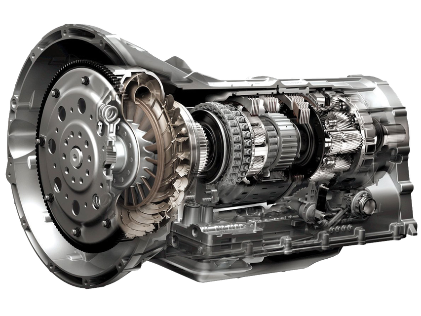Cutaway view of a car automatic transmission, showing internal gears and components