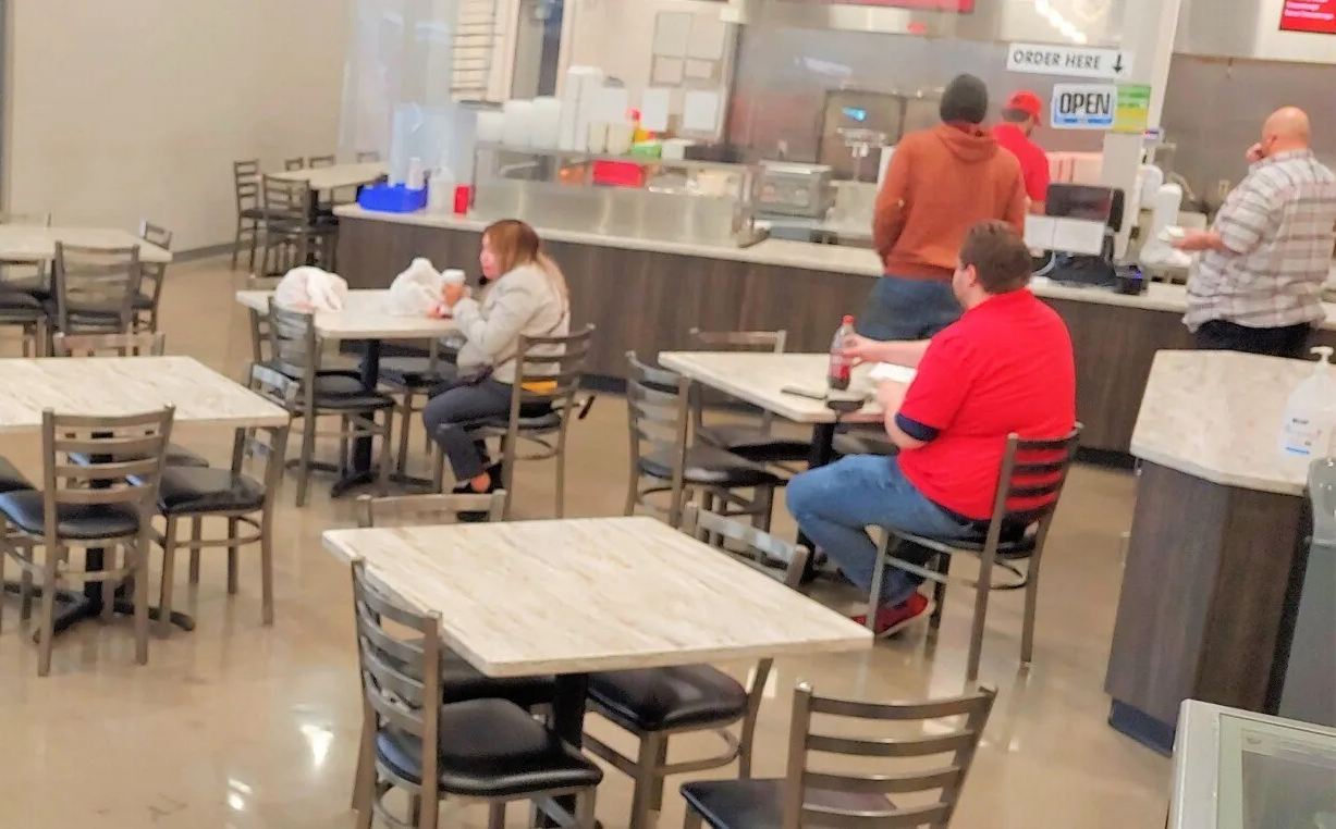 Dining area inside convenience store located near Las Vegas