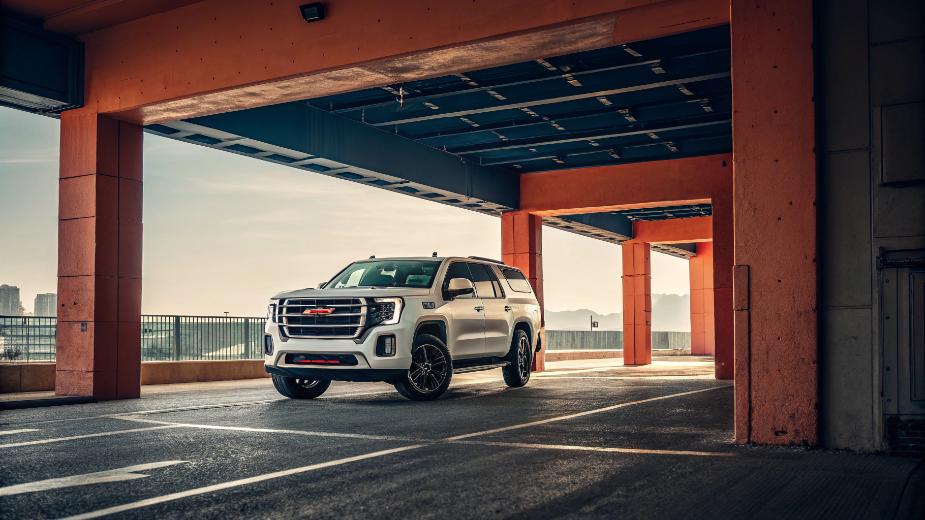 Mid-century modern credenza with a lamp and decorative objects, in a sunlit room.