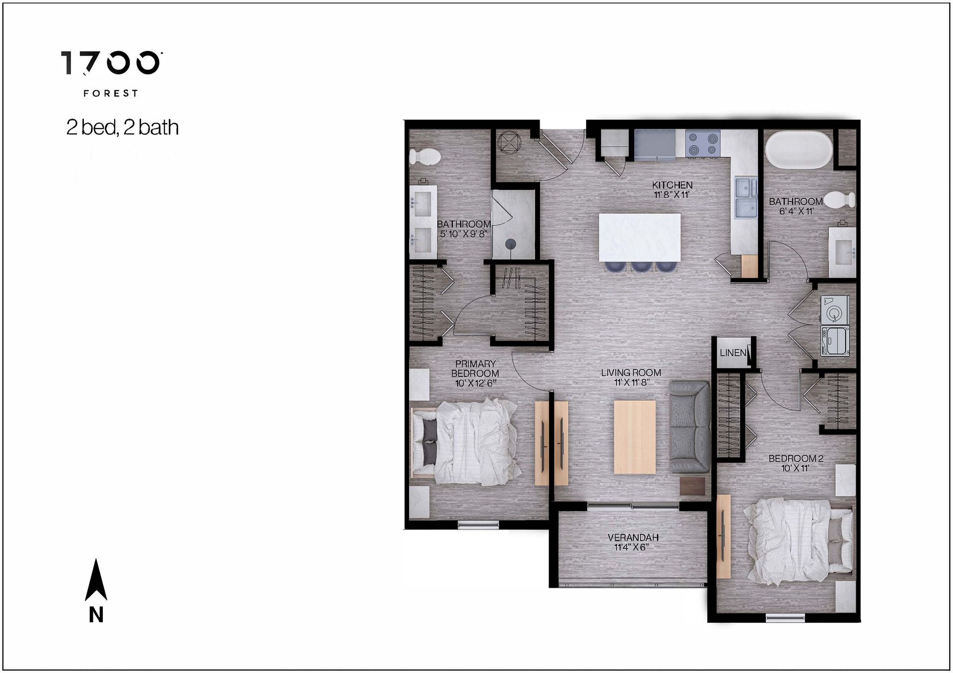 2 Bedroom 2 Bathroom floor plan