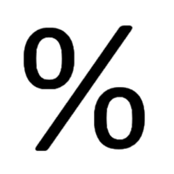 A black and white percentage sign on a white background.