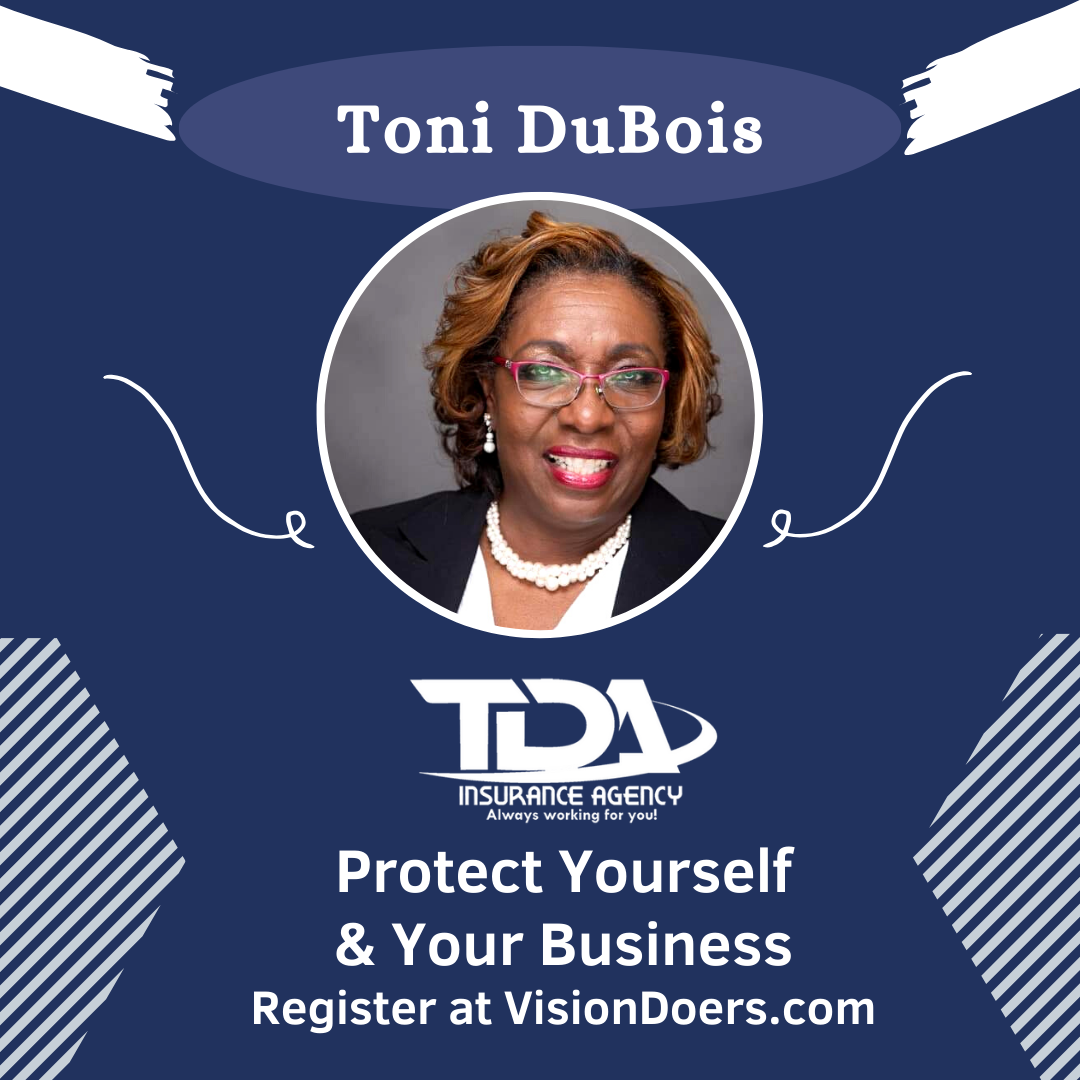A picture of a woman with the words protect yourself and your business on it