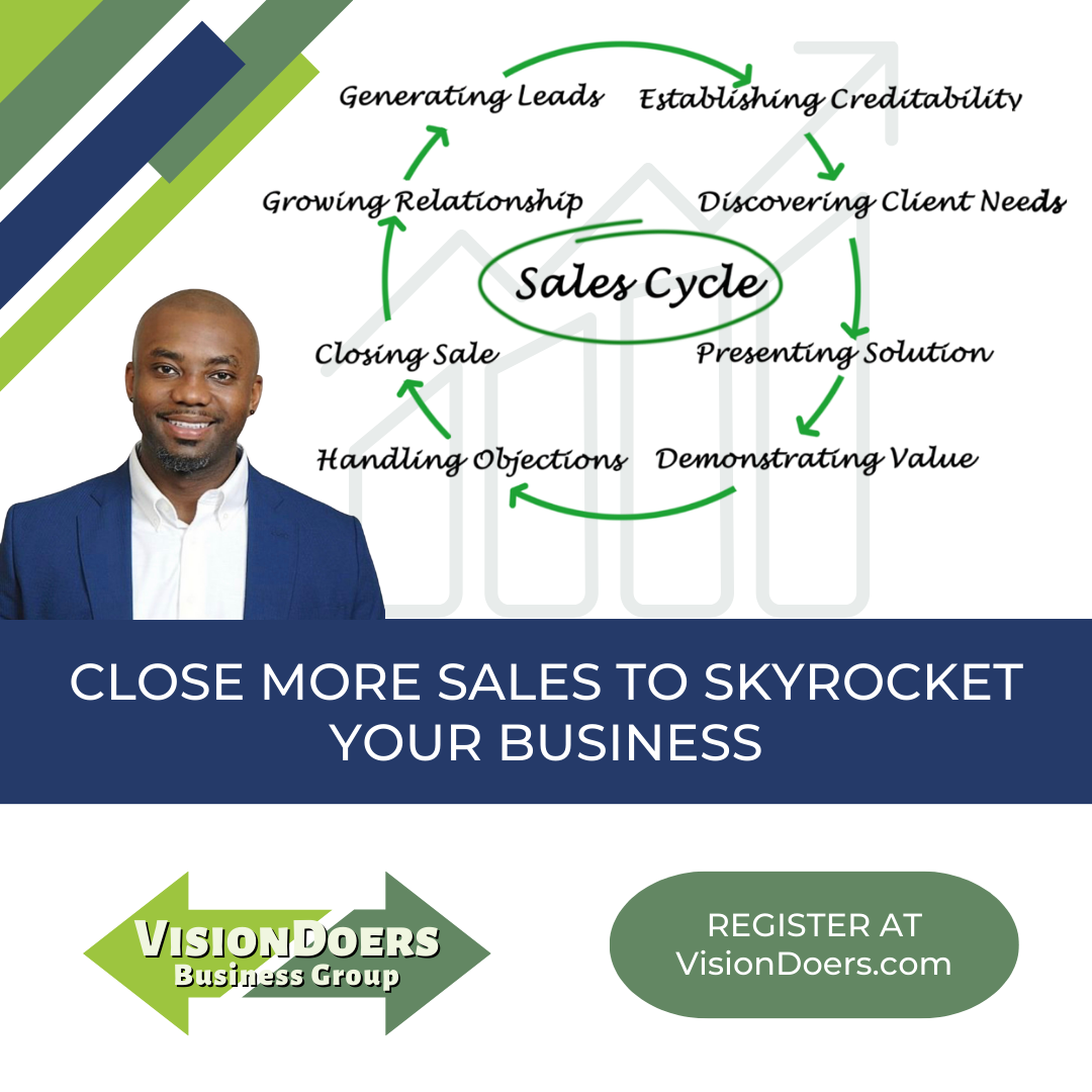 A man in a suit is standing in front of a sales cycle diagram.