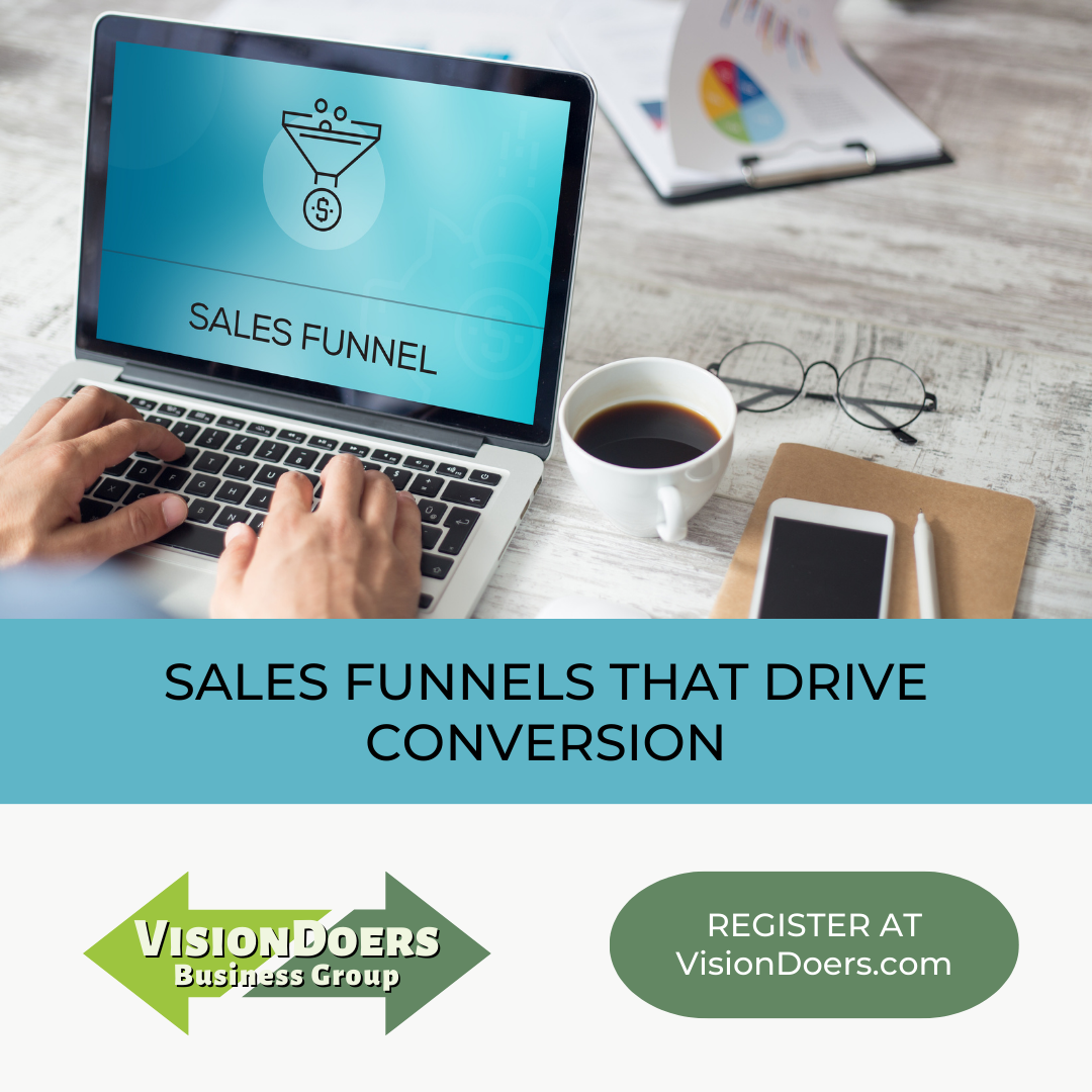 A person is typing on a laptop with a sales funnel on the screen