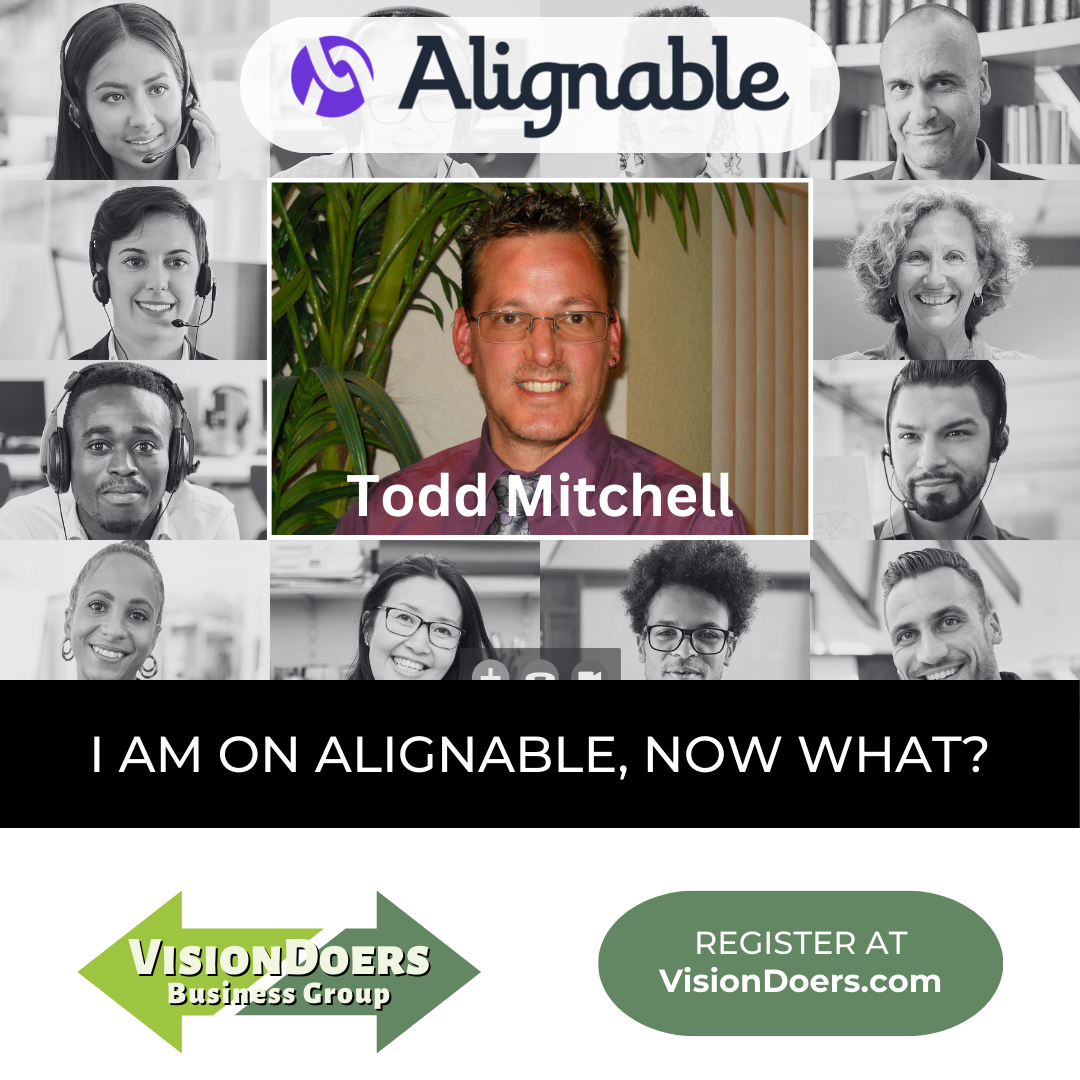 An advertisement for alignable with a picture of todd mitchell