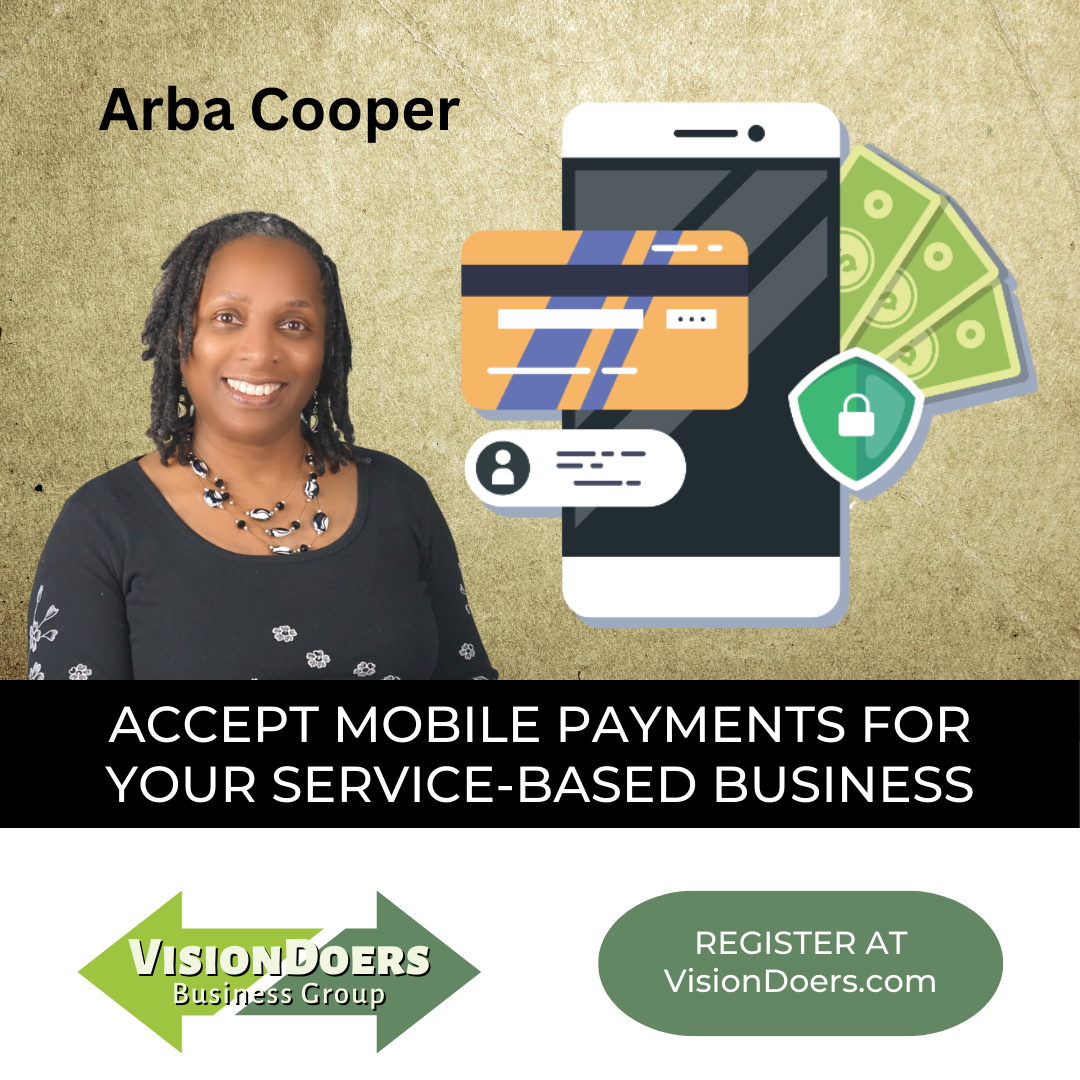 An advertisement for arba cooper accepting mobile payments for your service based business
