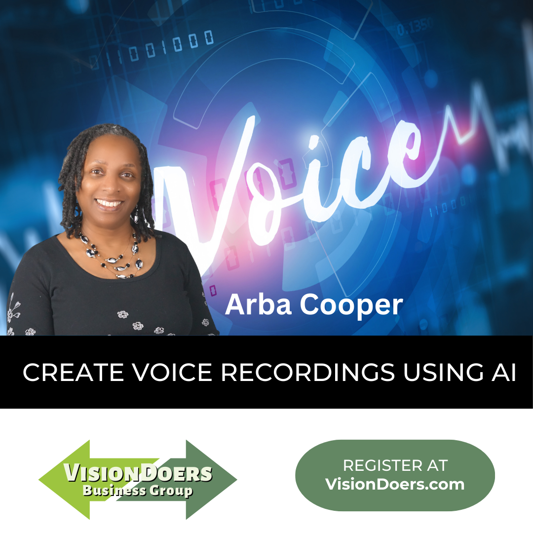 A woman is standing in front of a sign that says voice