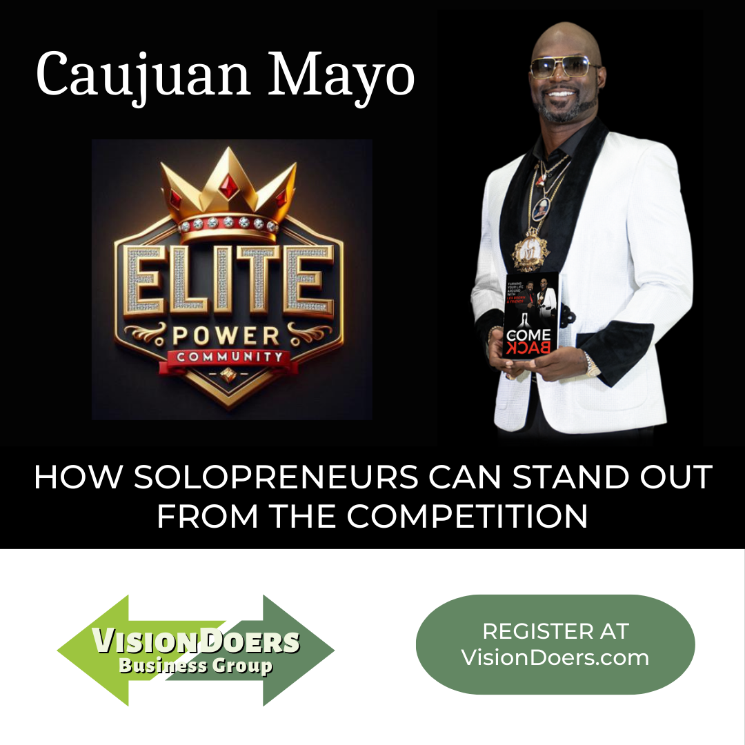 A man is standing in front of an elite power community logo