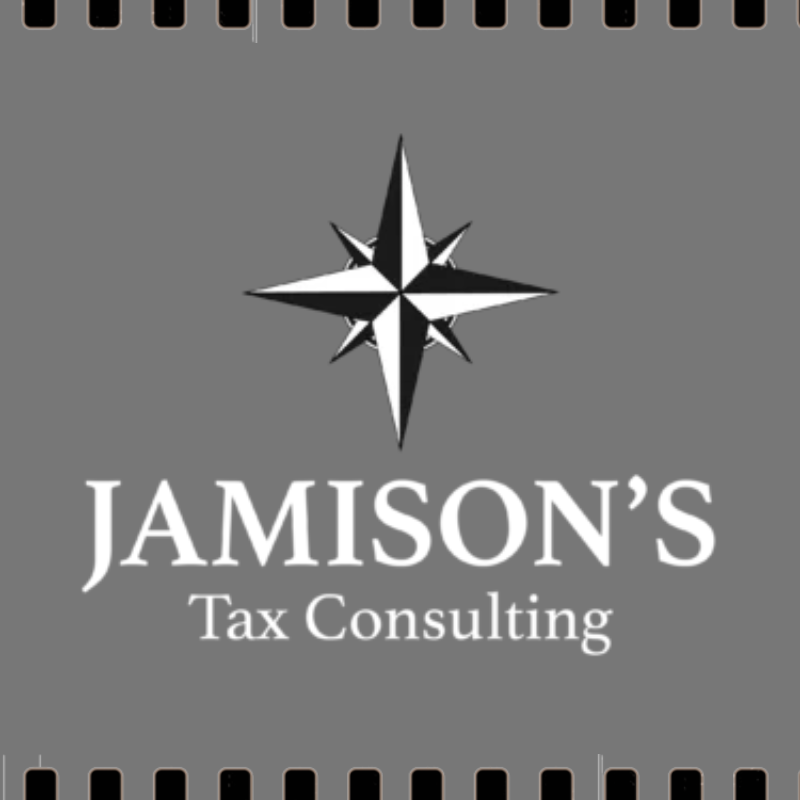 A black and white logo for jamison 's tax consulting
