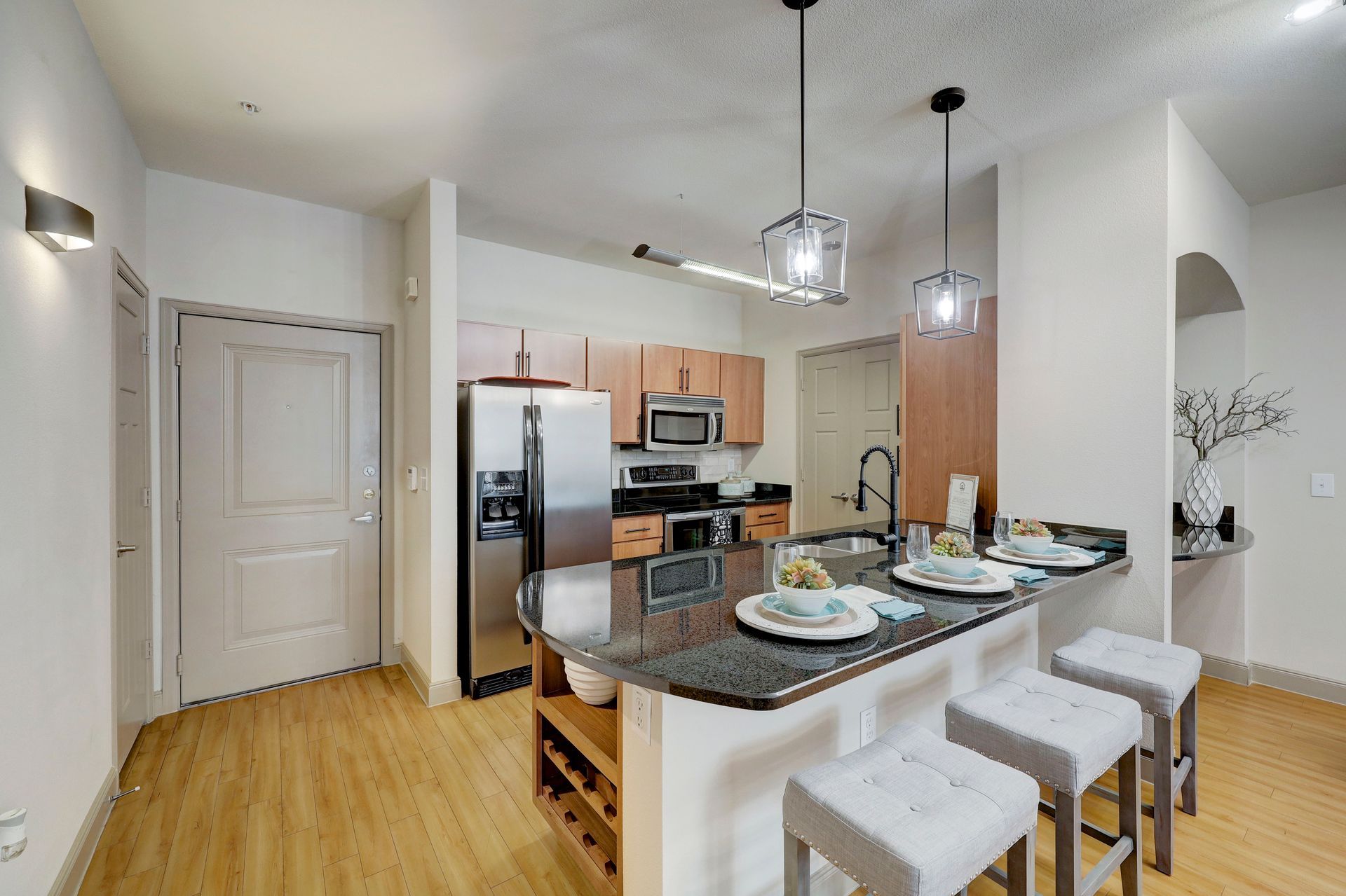 apartment kitchen at Ventura Lofts apartment homes in Houston, TX.