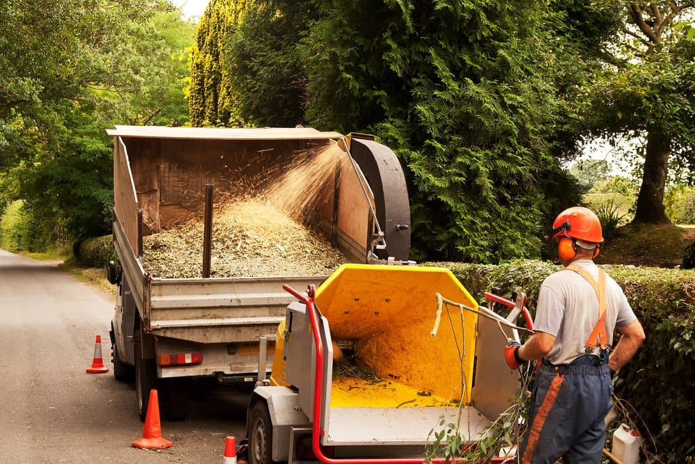 Wood Chipper Shredding Tree Into Truck — Excavators in Wedderburn