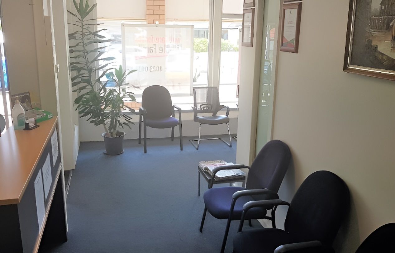 A Waiting Room With Chairs, a Plant and a Window — Craig Hughes Podiatry in Mount Hutton, NSW