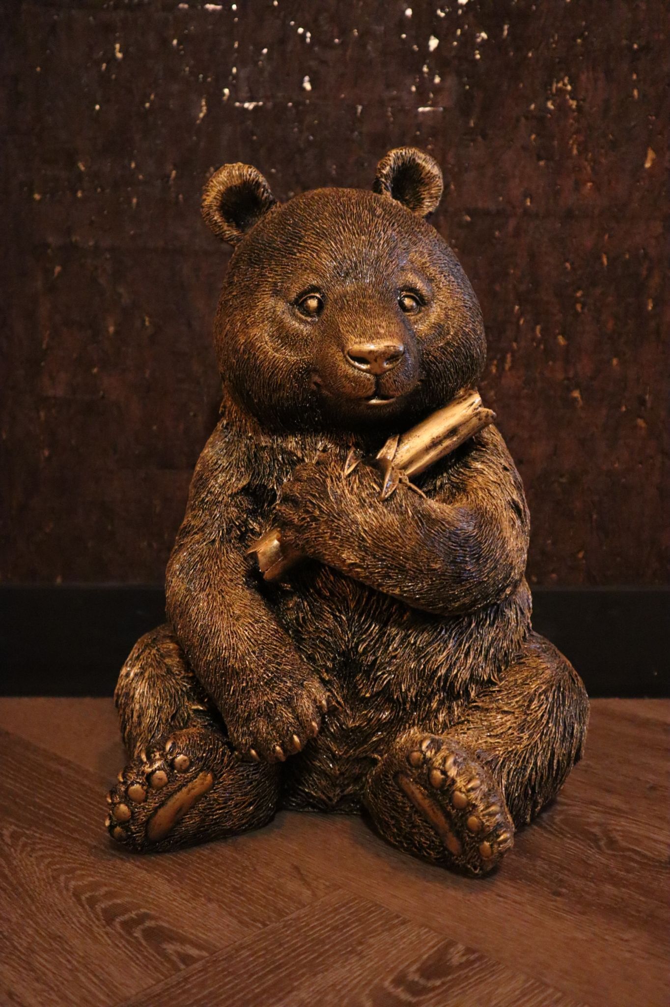 Pandabeeld – zittend – goud – 40 cm hoog – binnen en buiten