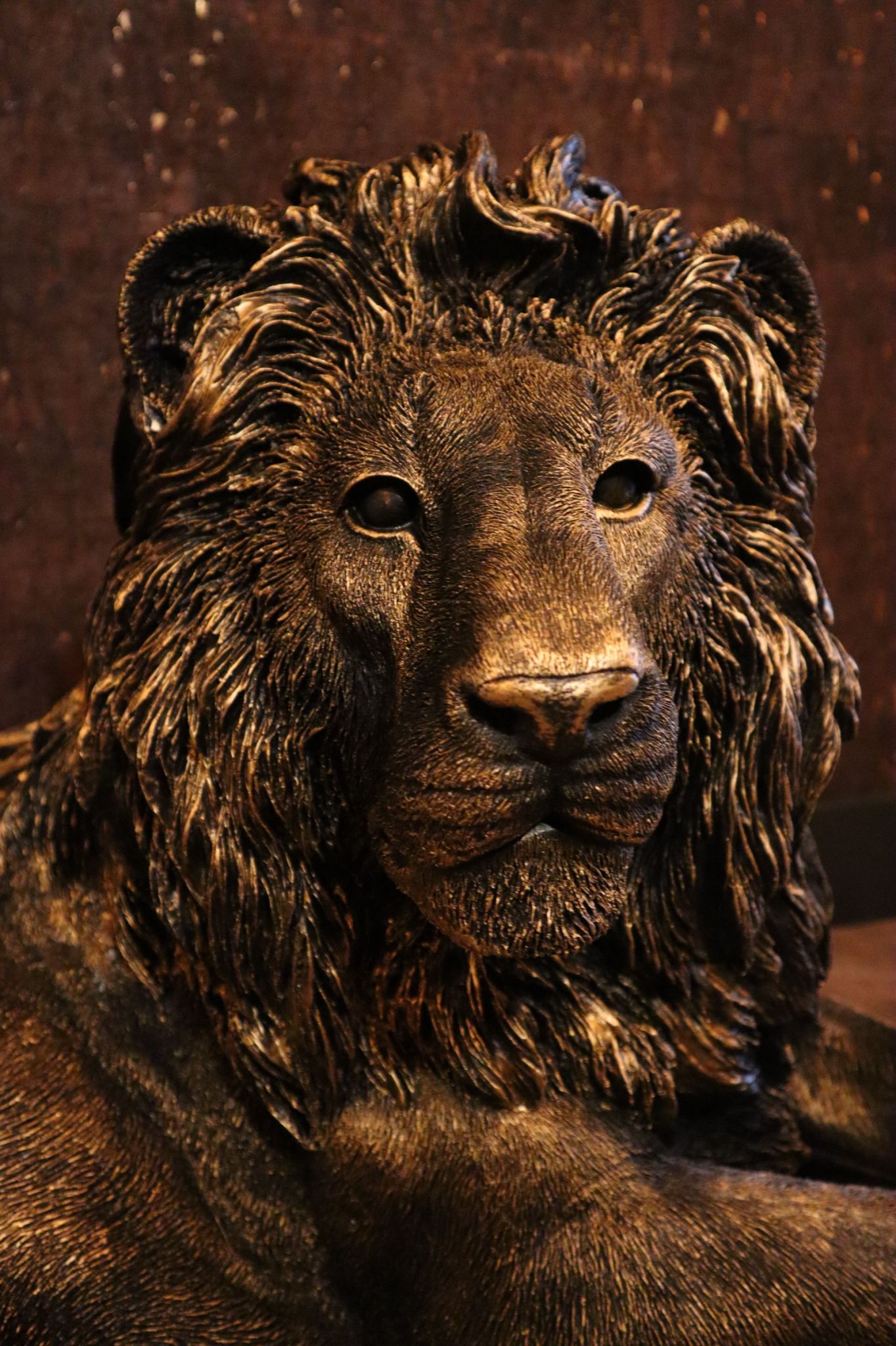 Leeuw beeld XL–liggend–goud–93 cm lang–voor binnen en buiten