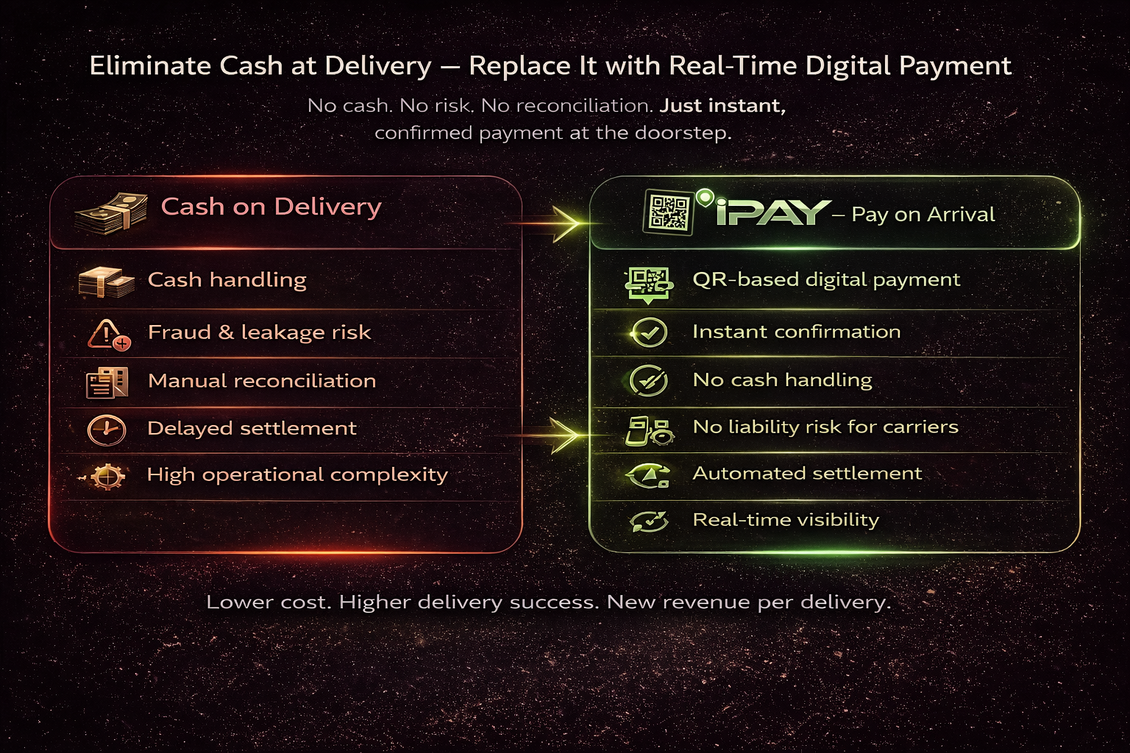 Cash On Delicery replaced by IPAY On Arrival